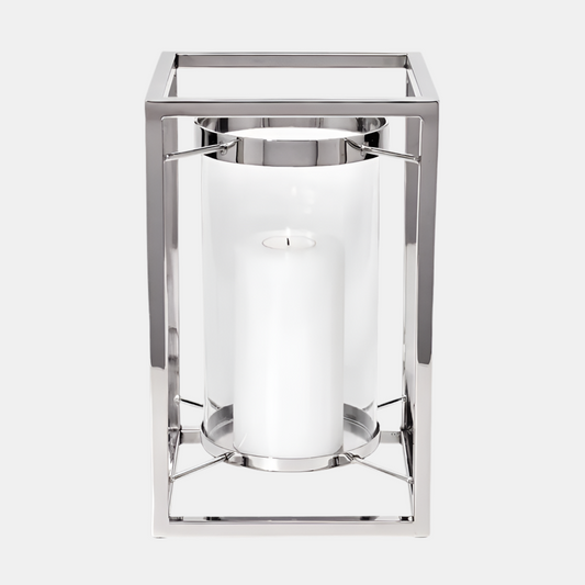 Edzard Nickel-Plated Stainless Steel & Glass Lantern (Height 31cm)