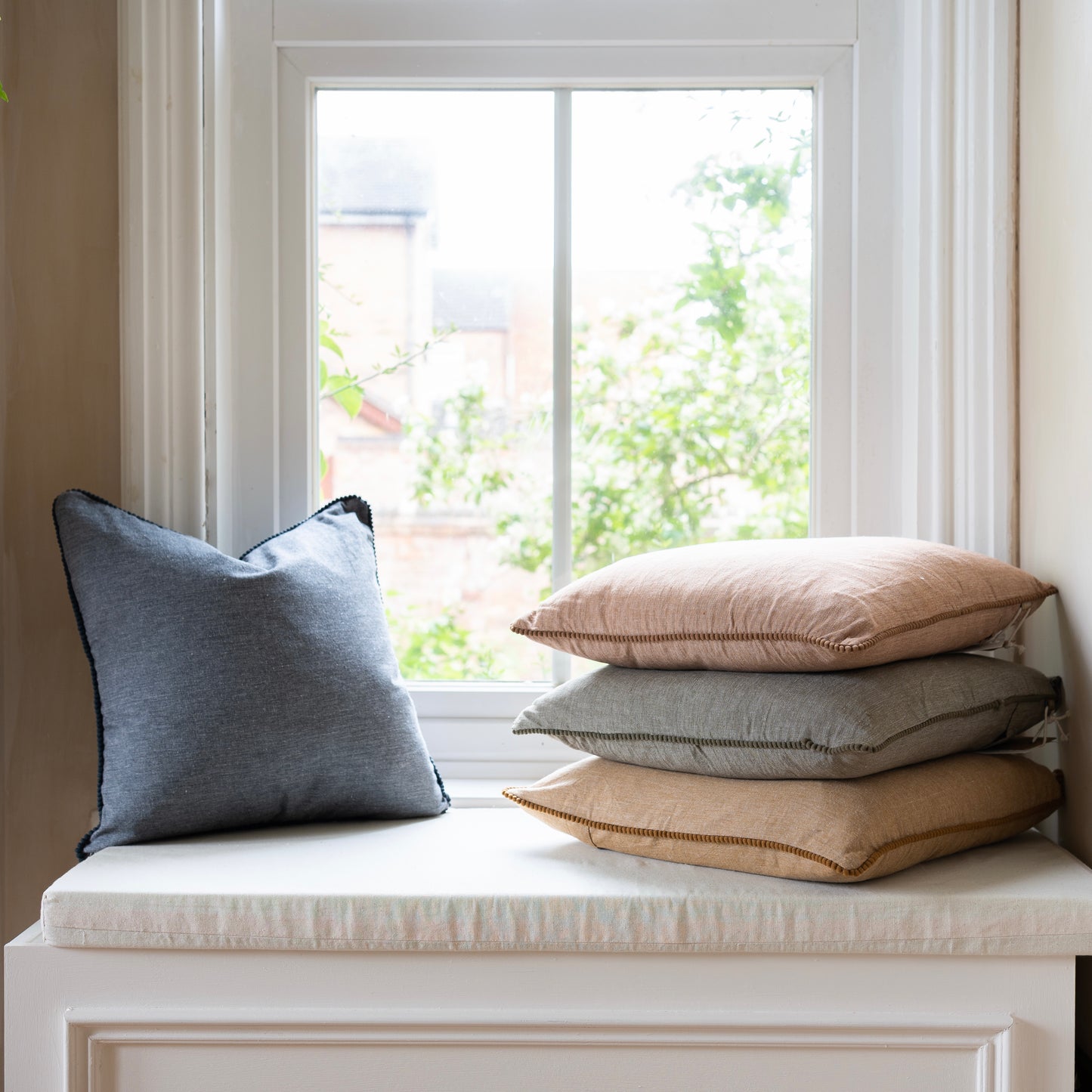 Cushion with Pom Pom Trim (45x45cm)