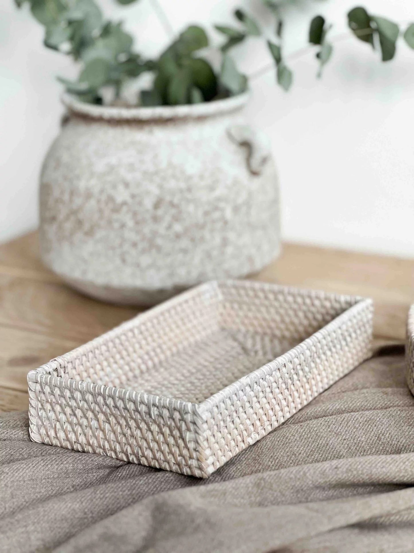 Small Whitewashed Rattan Tray