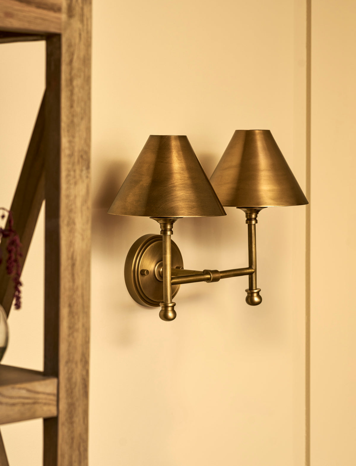 Kelmscot Wall Light - Iron & Brass, Antique Brass Finish, Double