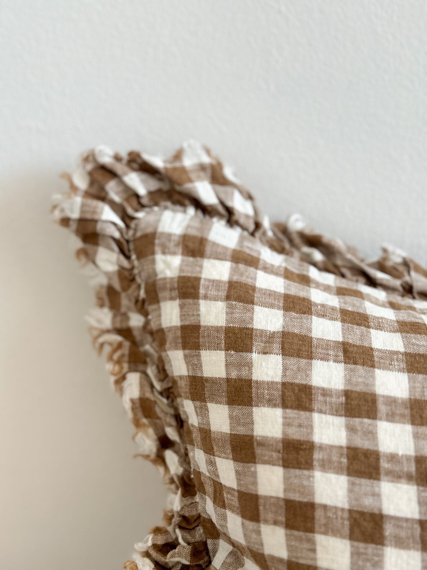 Millie Brown Gingham Feather Cushion (50x30cm)