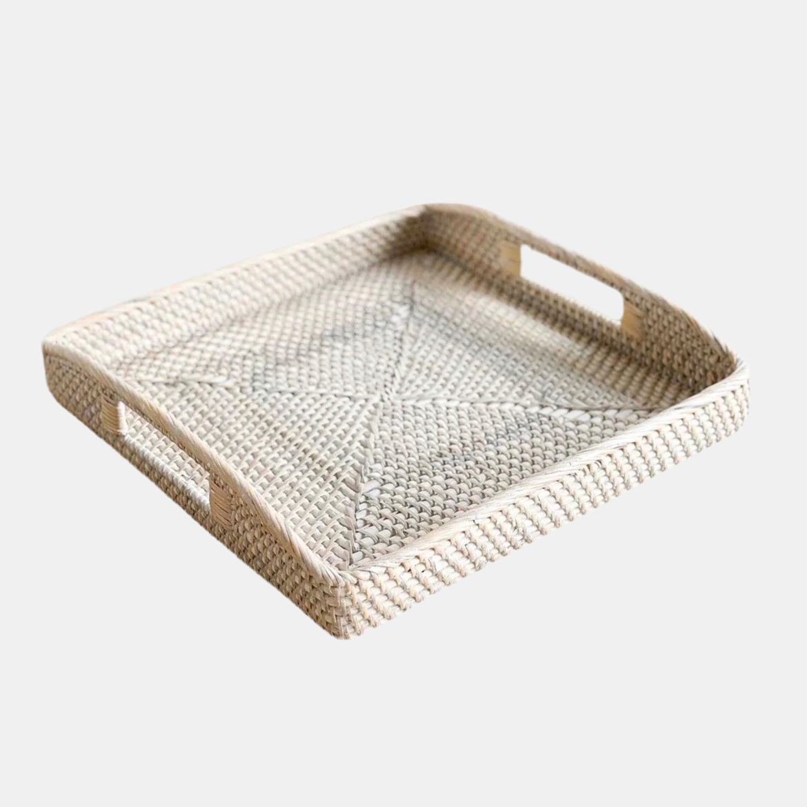 Square Whitewashed Rattan Tray