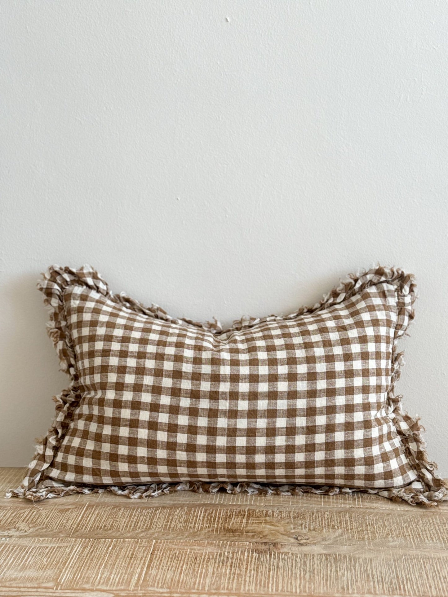 Millie Brown Gingham Feather Cushion (50x30cm)