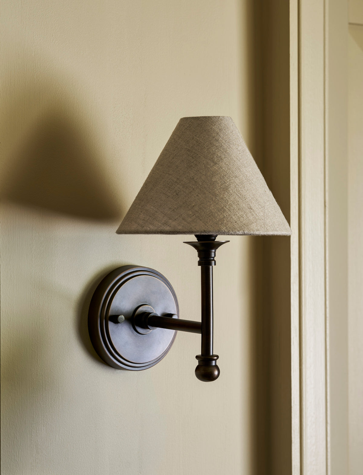 Kelmscot Wall Light Linen Shade - Brass, Antique Bronze Finish