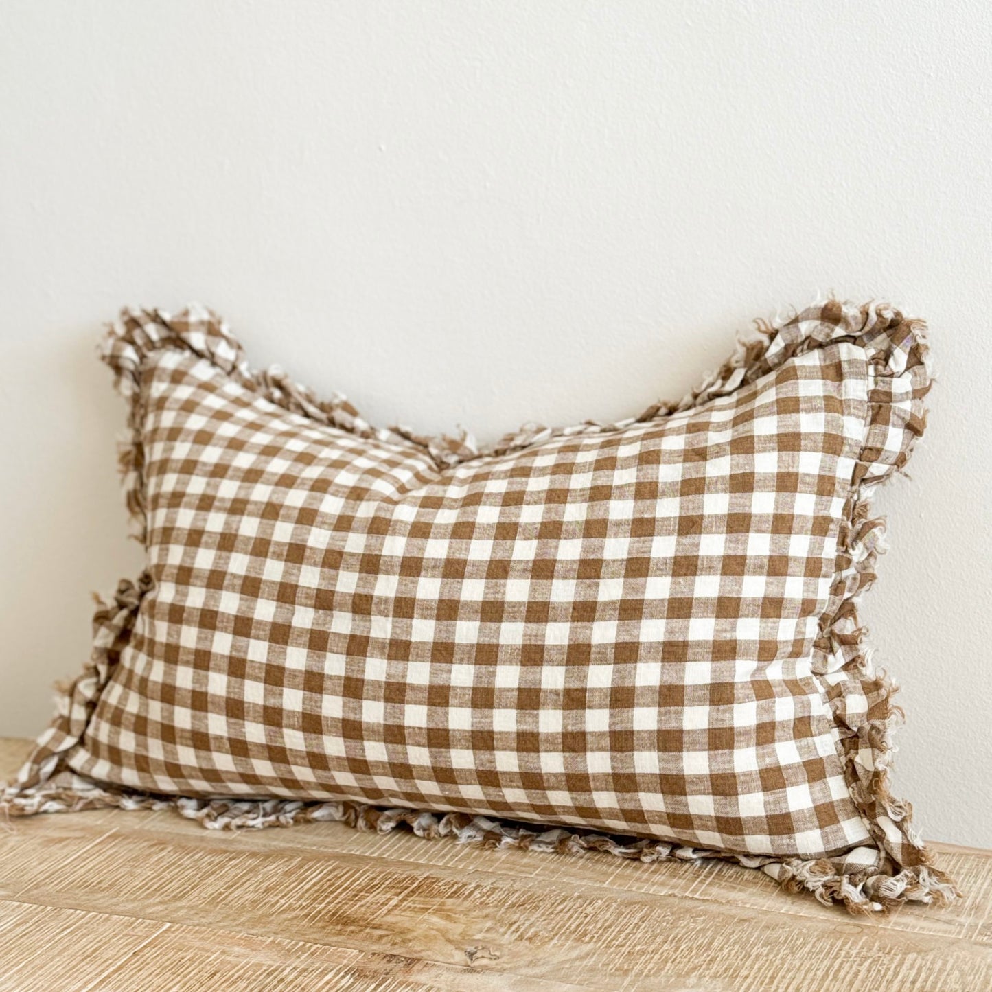 Millie Brown Gingham Feather Cushion (50x30cm)