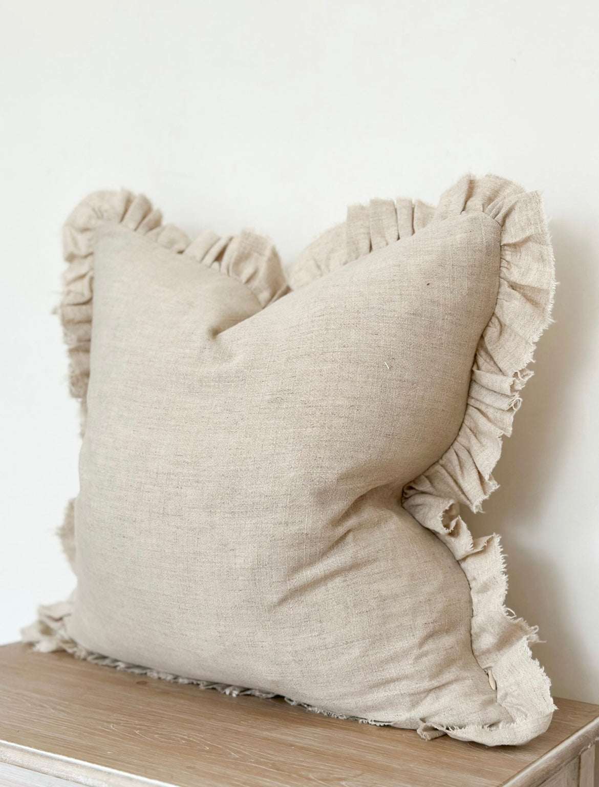 Ruffled Linen Cushion Cover (Sand) (45x45cm)