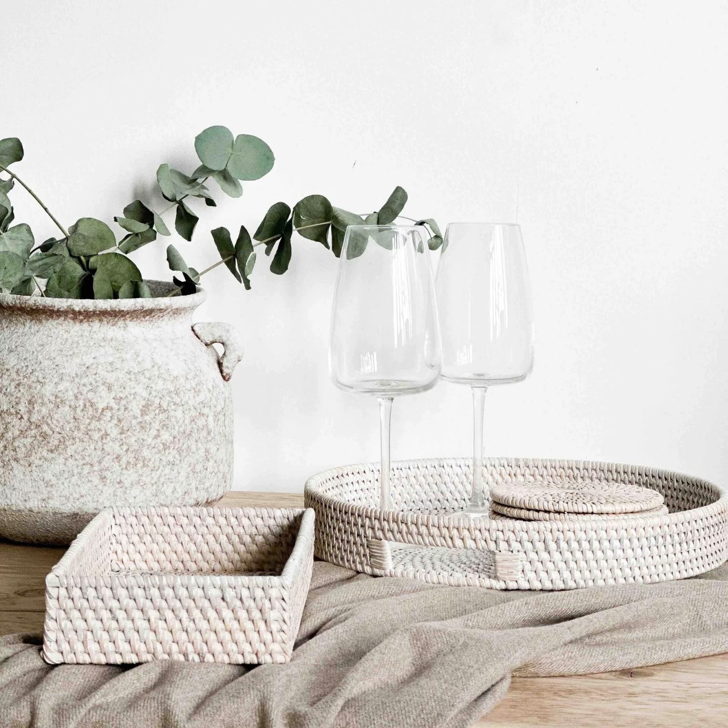 Small Whitewashed Rattan Tray