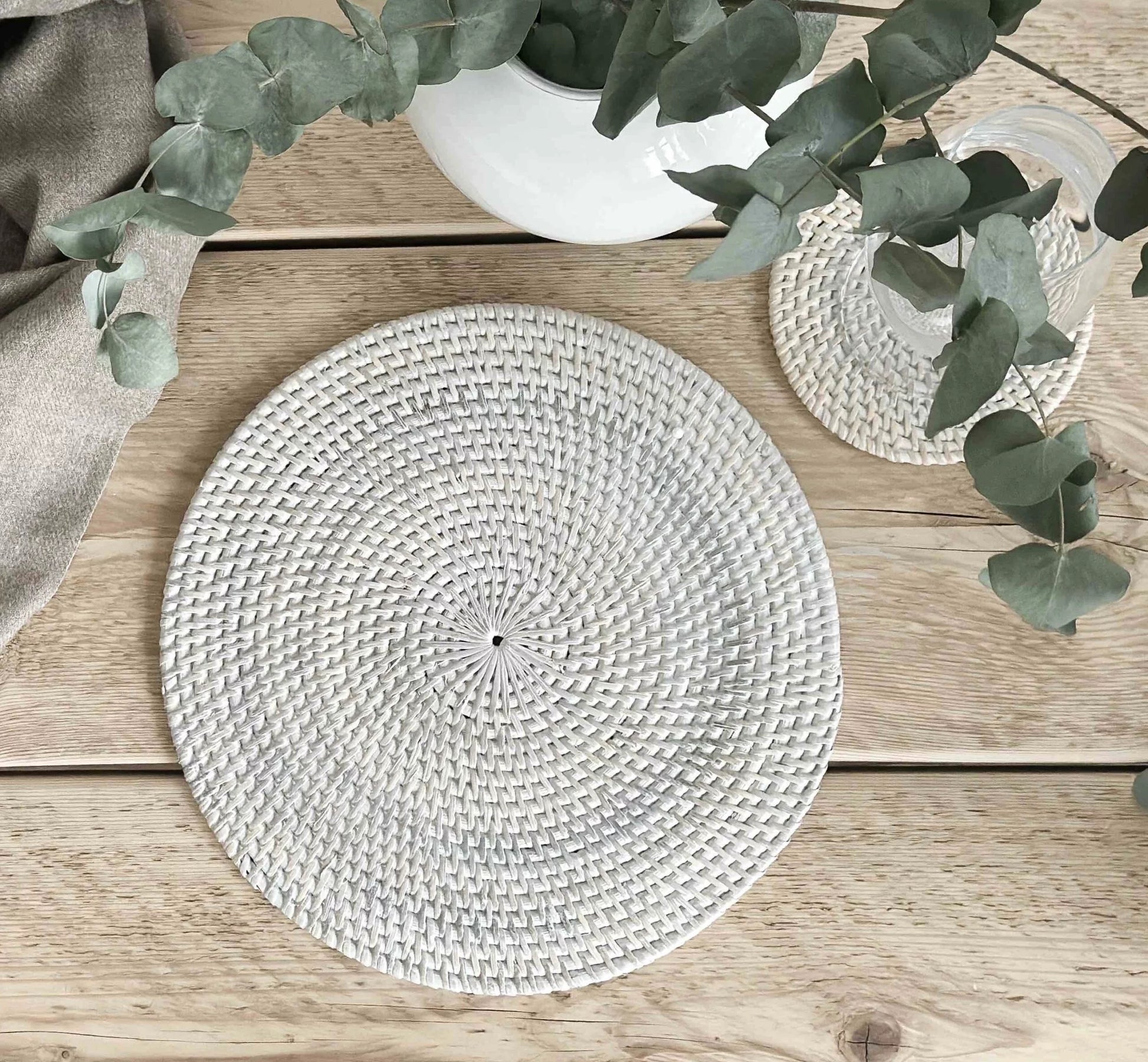 Round Whitewashed Rattan Placemat