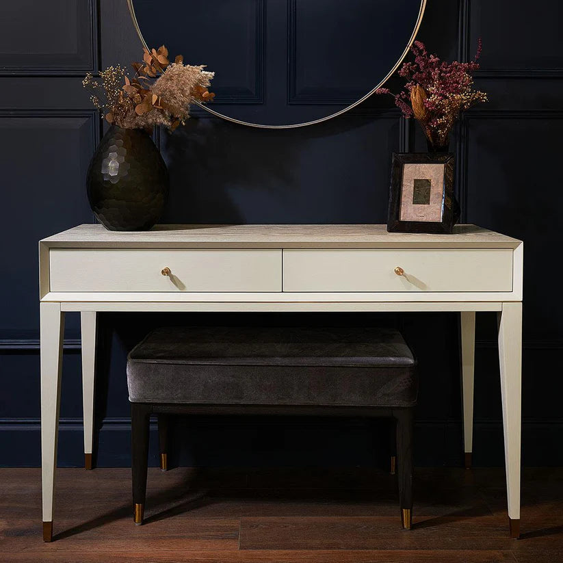 White vanity table with two drawers