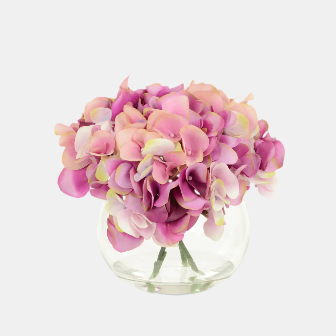 Pink Hydrangea in Round Vase