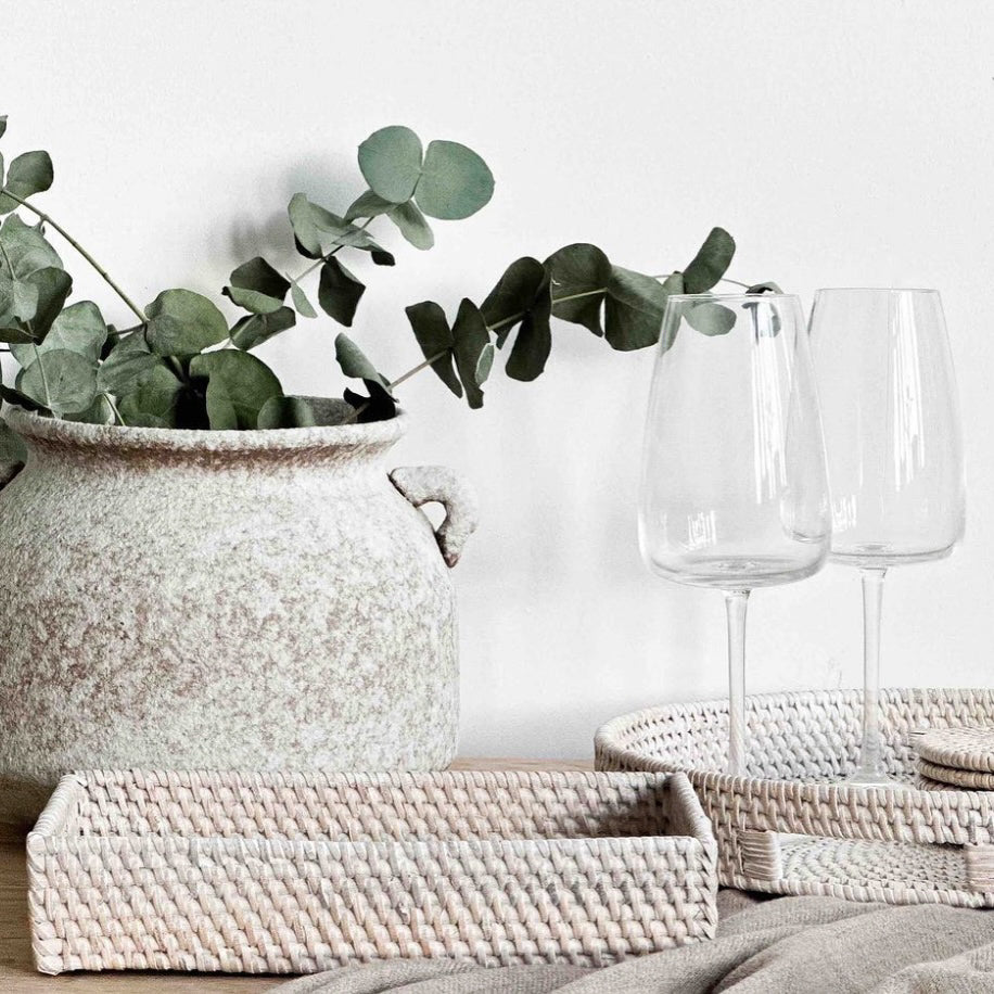 Rectangular Whitewashed Rattan Tray