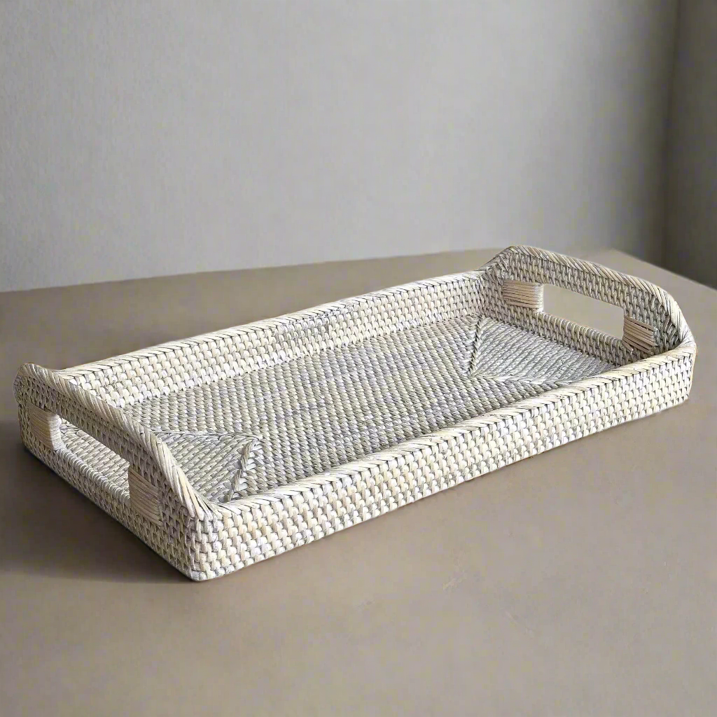 Extra Large Whitewash Rattan Tray