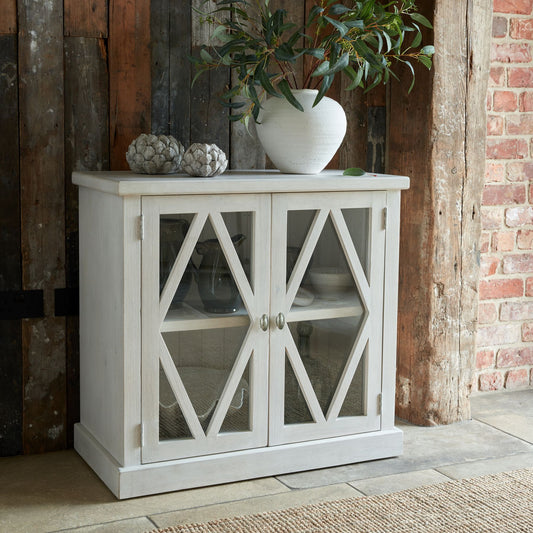 White Sideboard with Lattice Detailing