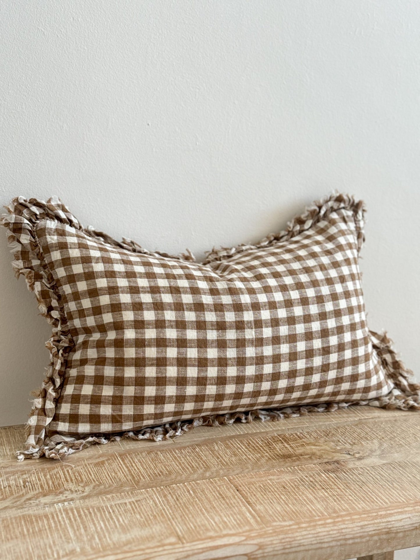 Millie Brown Gingham Feather Cushion (50x30cm)
