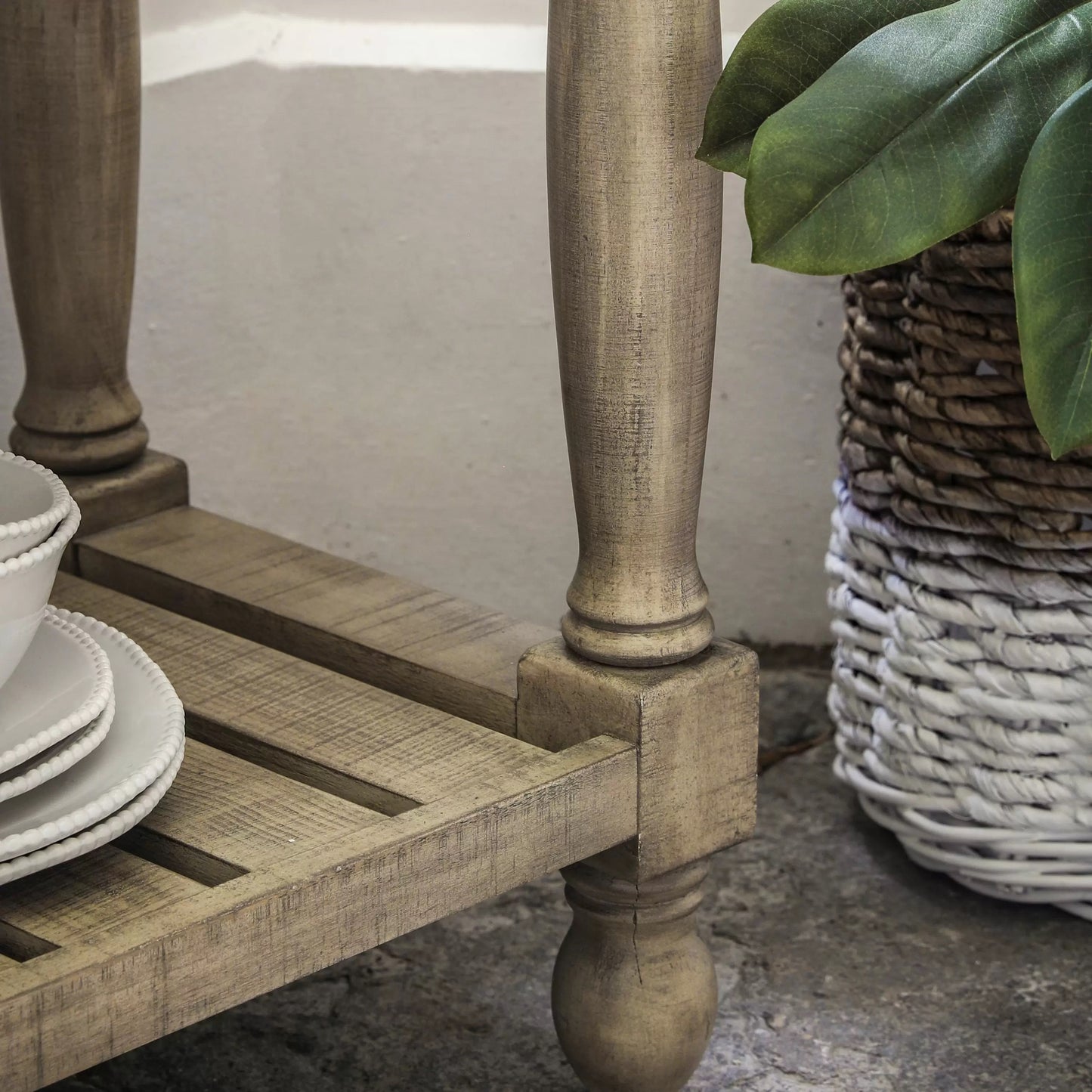 Wooden Console Table with Marble Top