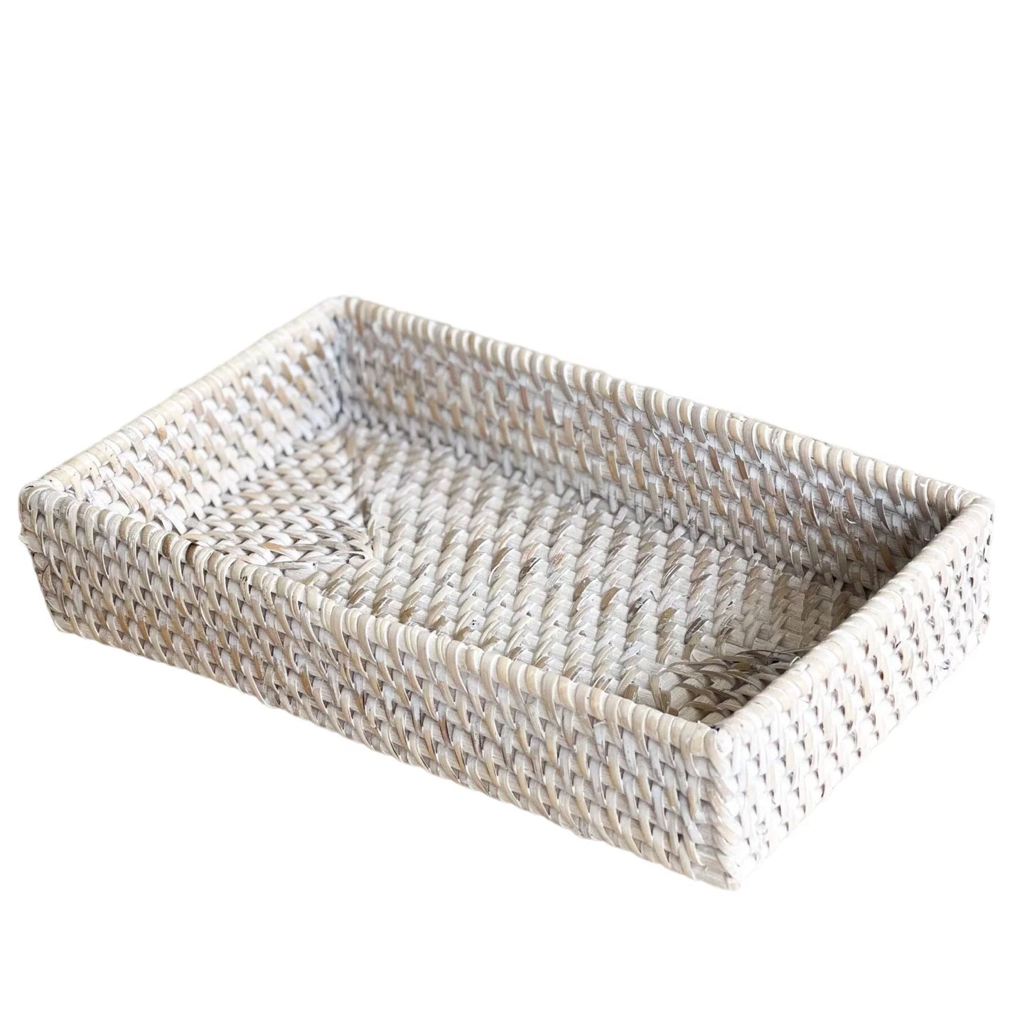 Rectangular Whitewashed Rattan Tray