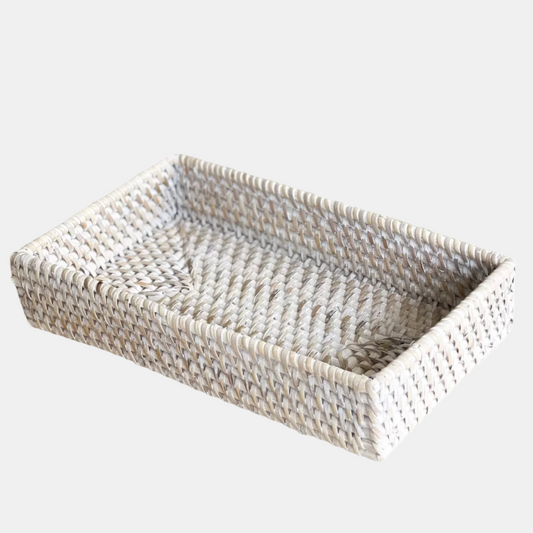 Small Whitewashed Rattan Tray