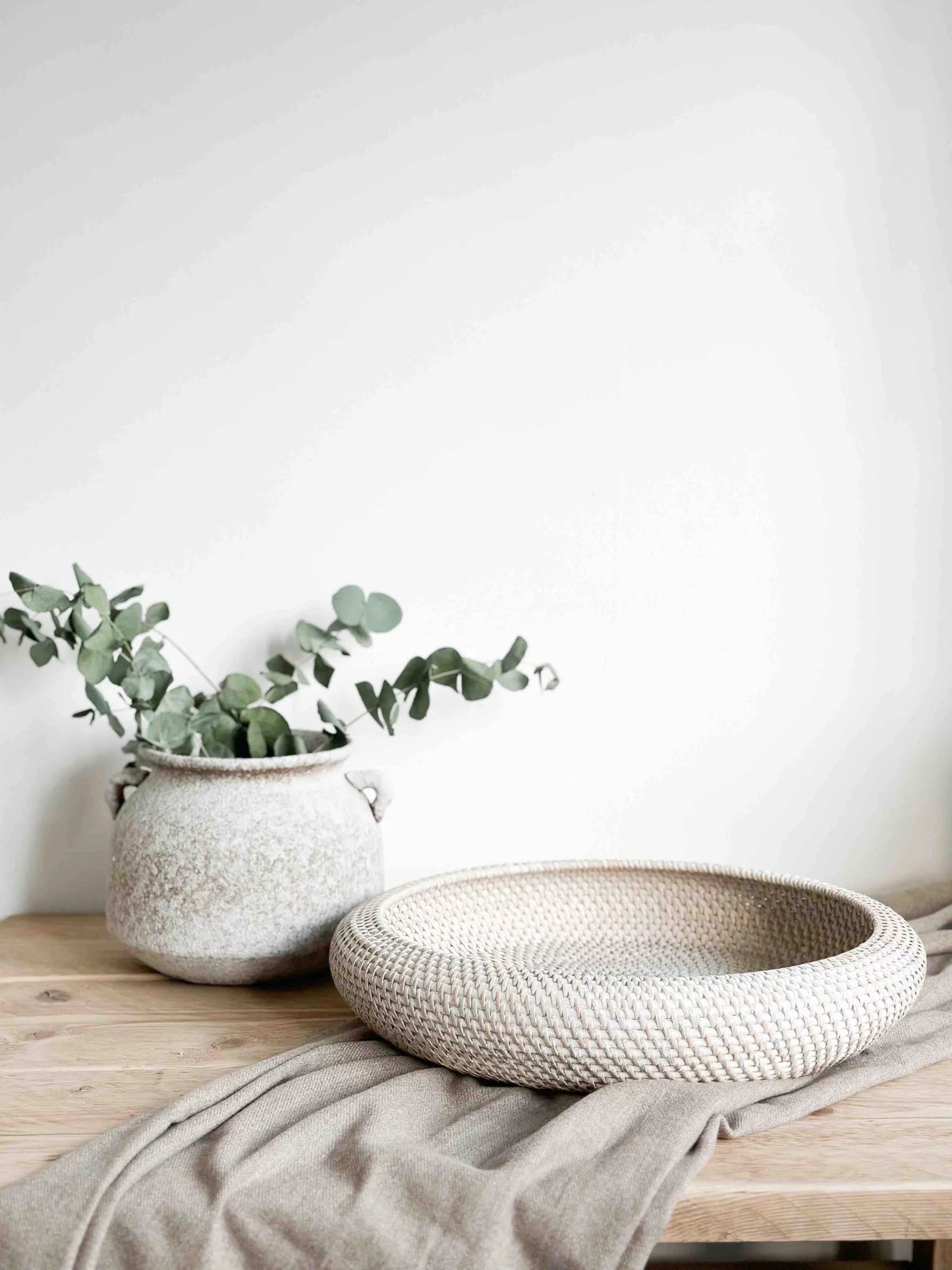 Whitewashed Rattan Bowl