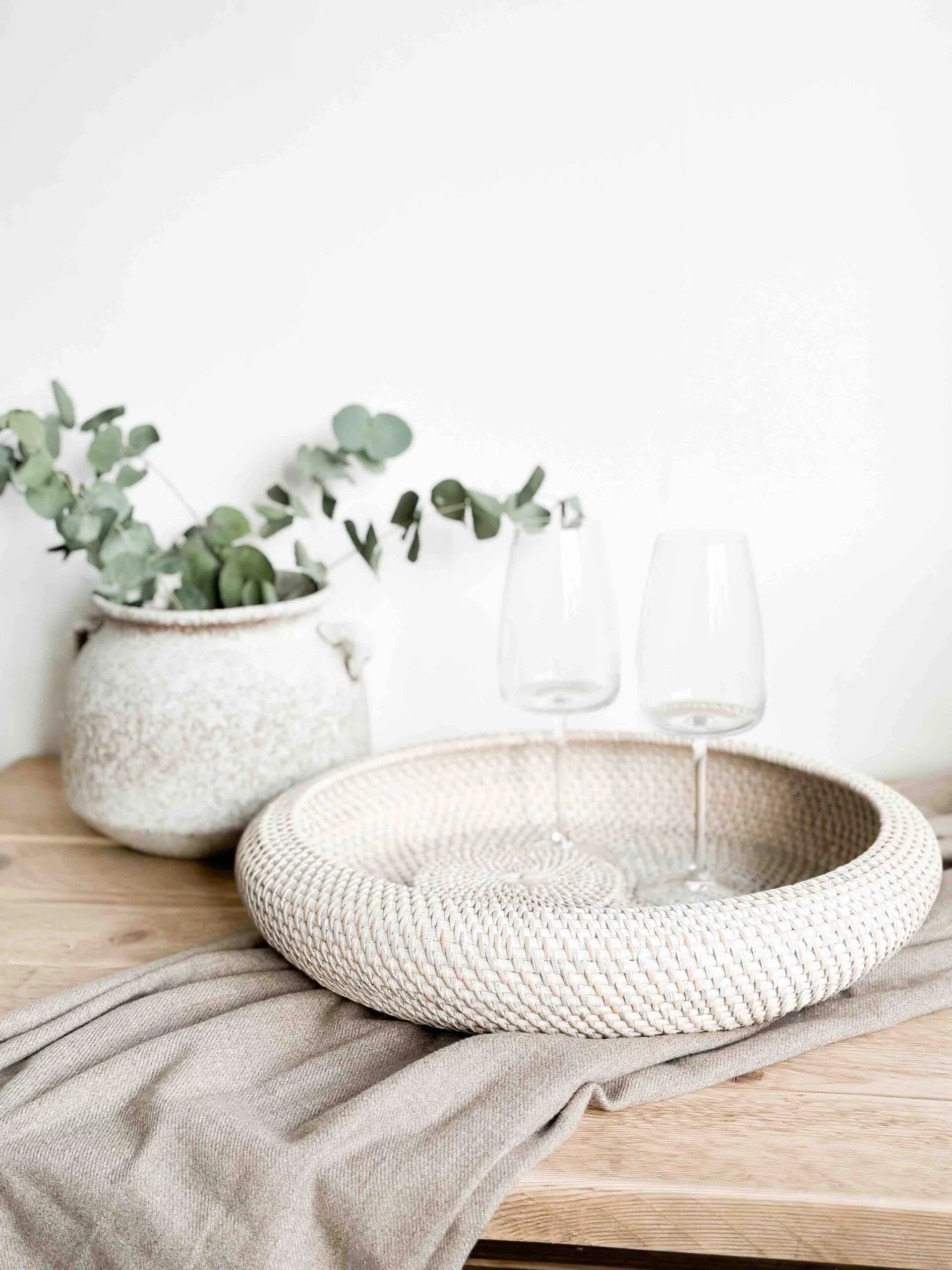 Whitewashed Rattan Bowl