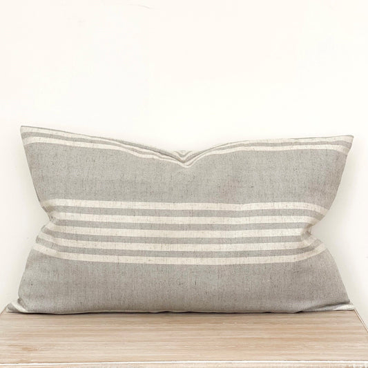 Emma Cushion Cover Grey with Cream Stripes (50x30cm)