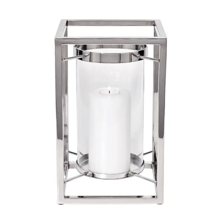 Nickel-Plated Stainless Steel & Glass Lantern (Height 31cm)
