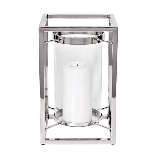 Nickel-Plated Stainless Steel & Glass Lantern (Height 31cm)