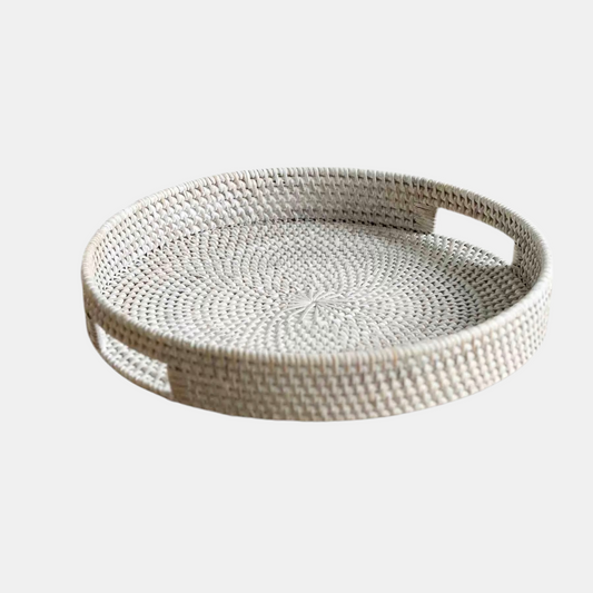 Round Whitewash Rattan Tray (Small)