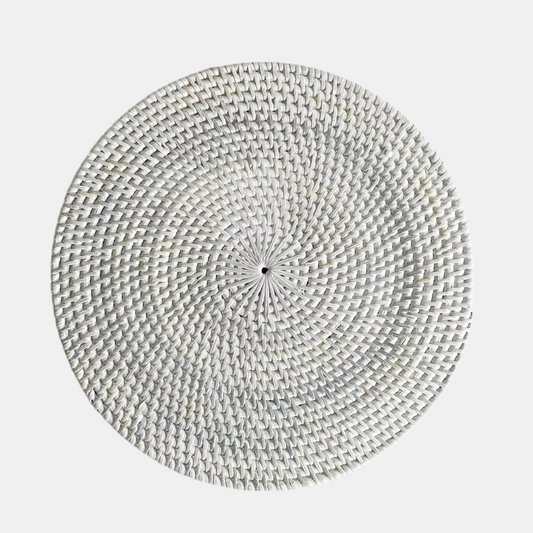 Round Whitewash Rattan Placemat