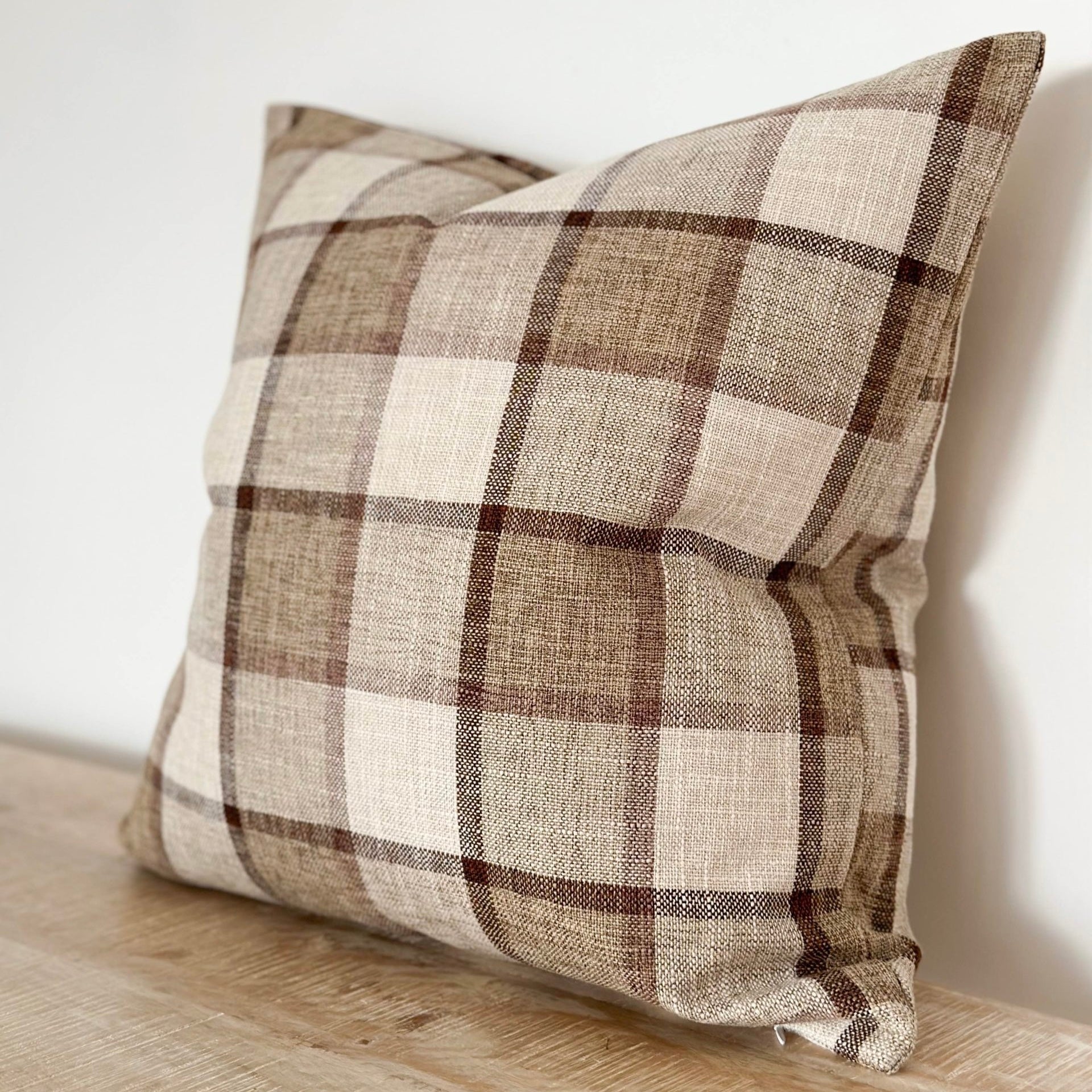 Brown and Beige Check Cushion Cover