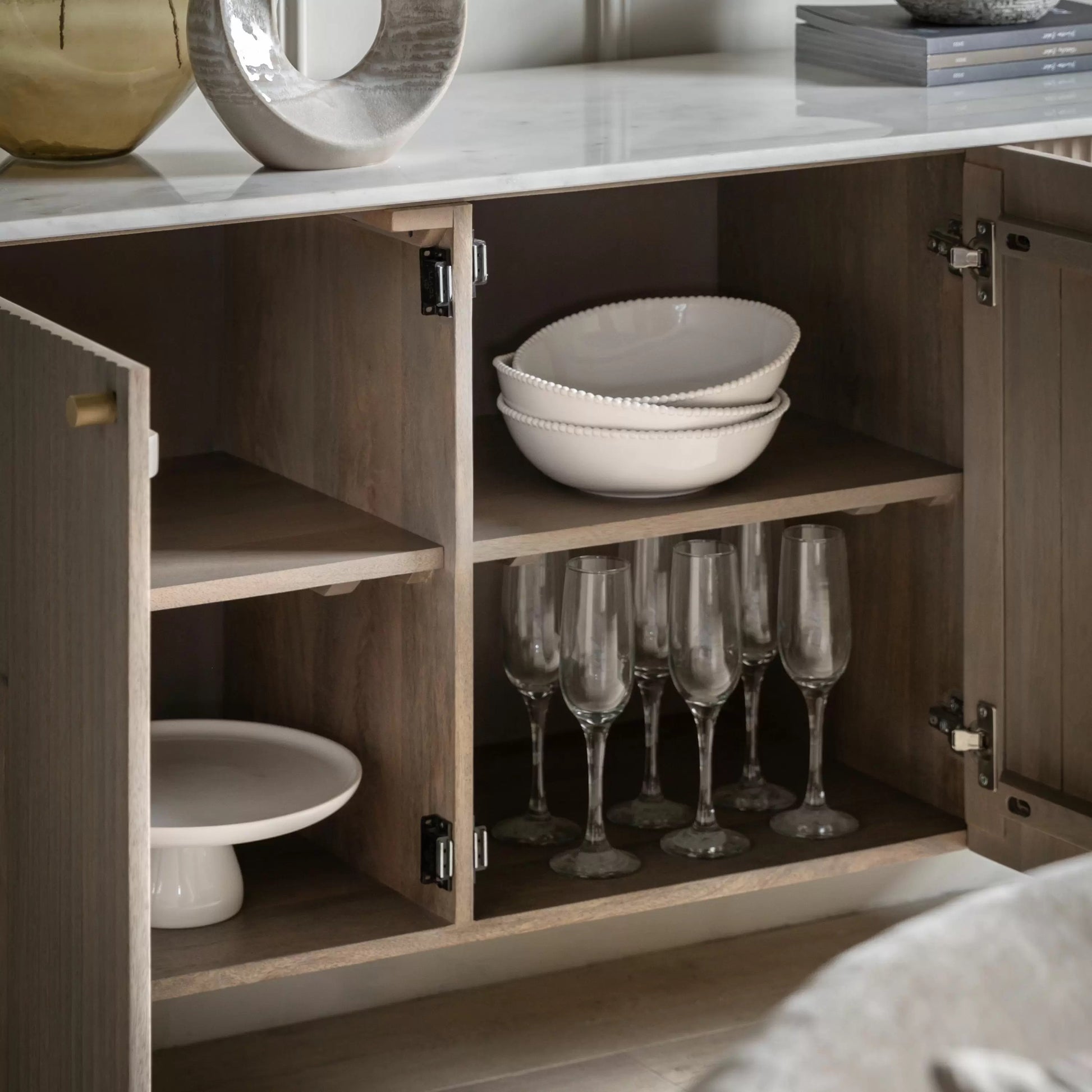 Mango Wood and Marble Sideboard