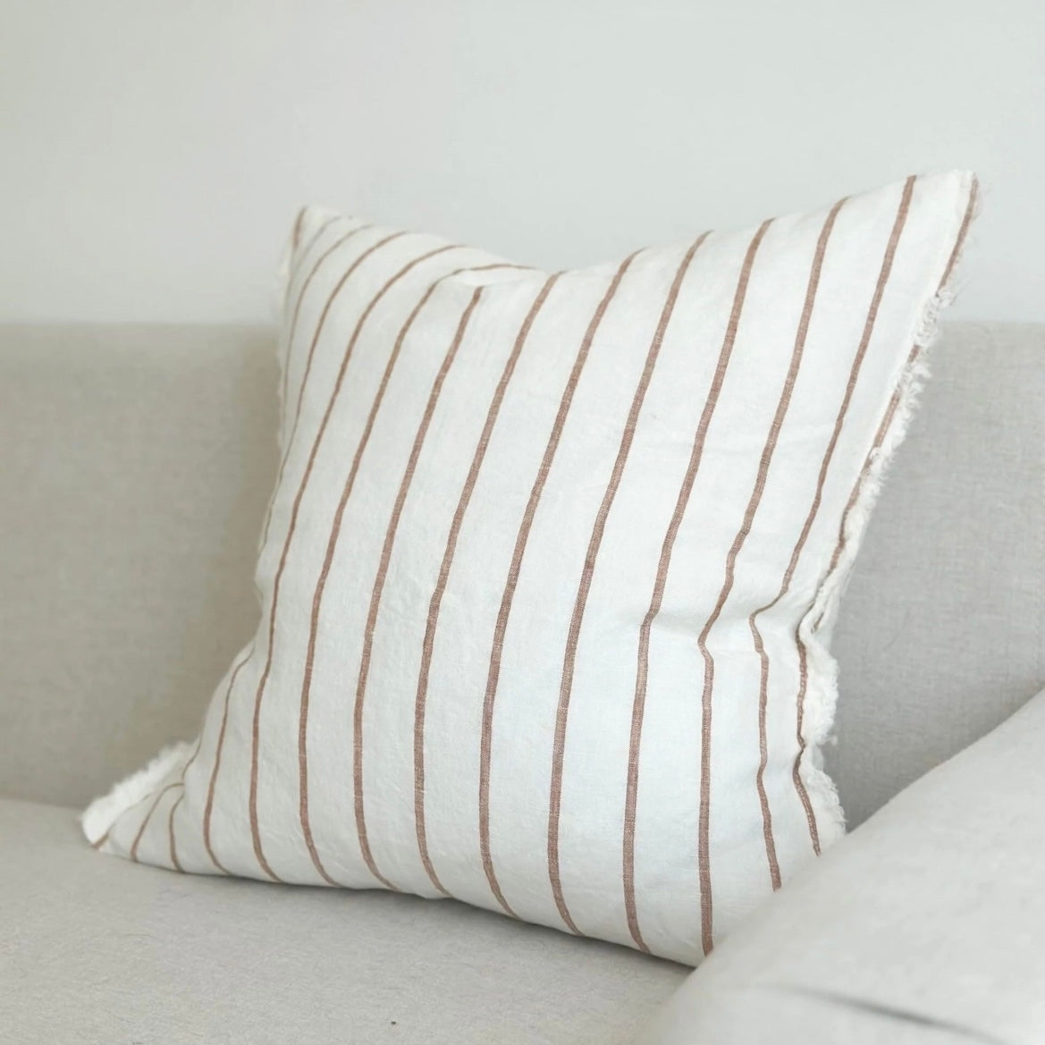 Cream Linen Cushion Cover with Brown Stripes (45x45cm)