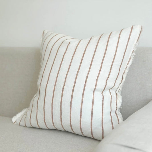Cream Linen Cushion Cover with Brown Stripes (45x45cm)