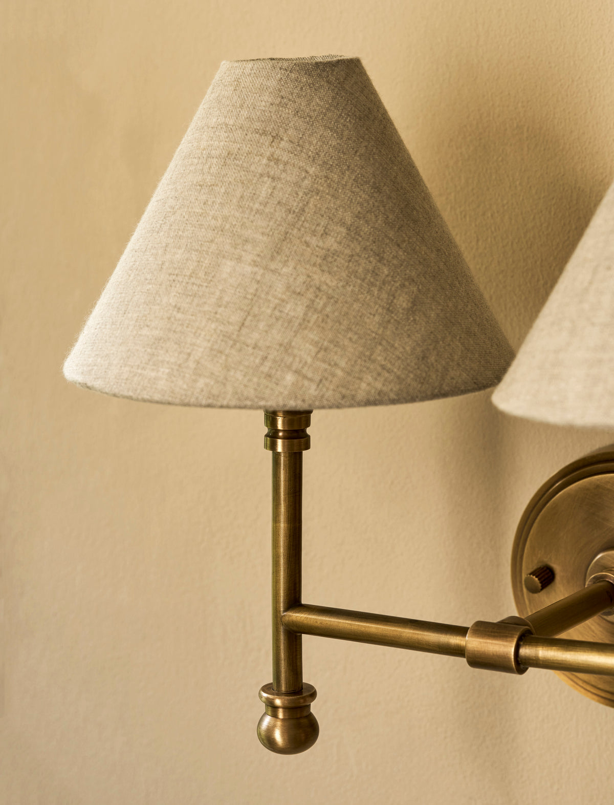Kelmscot Wall Light - Iron & Linen, Antique Brass Finish, Double