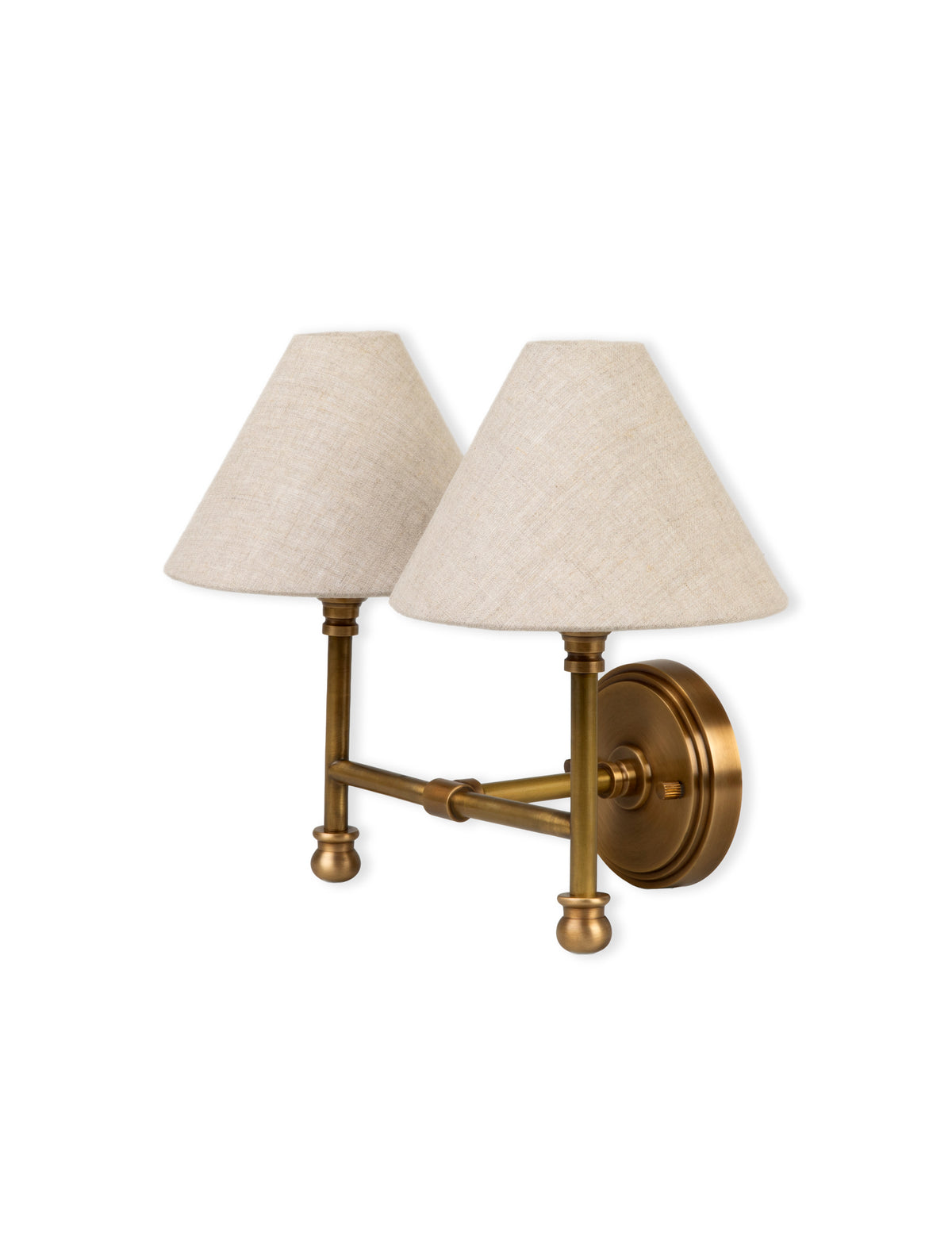 Kelmscot Wall Light - Iron & Linen, Antique Brass Finish, Double