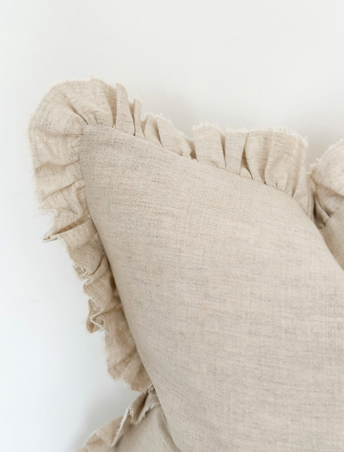 Ruffled Linen Cushion Cover (Sand) (45x45cm)