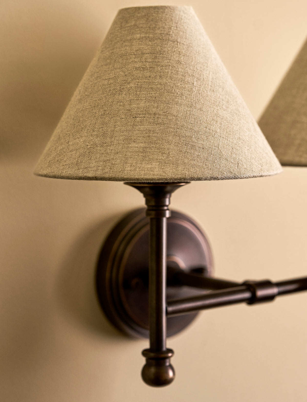 Kelmscot Wall Light - Brass & Linen, Antique Bronze Finish, Double