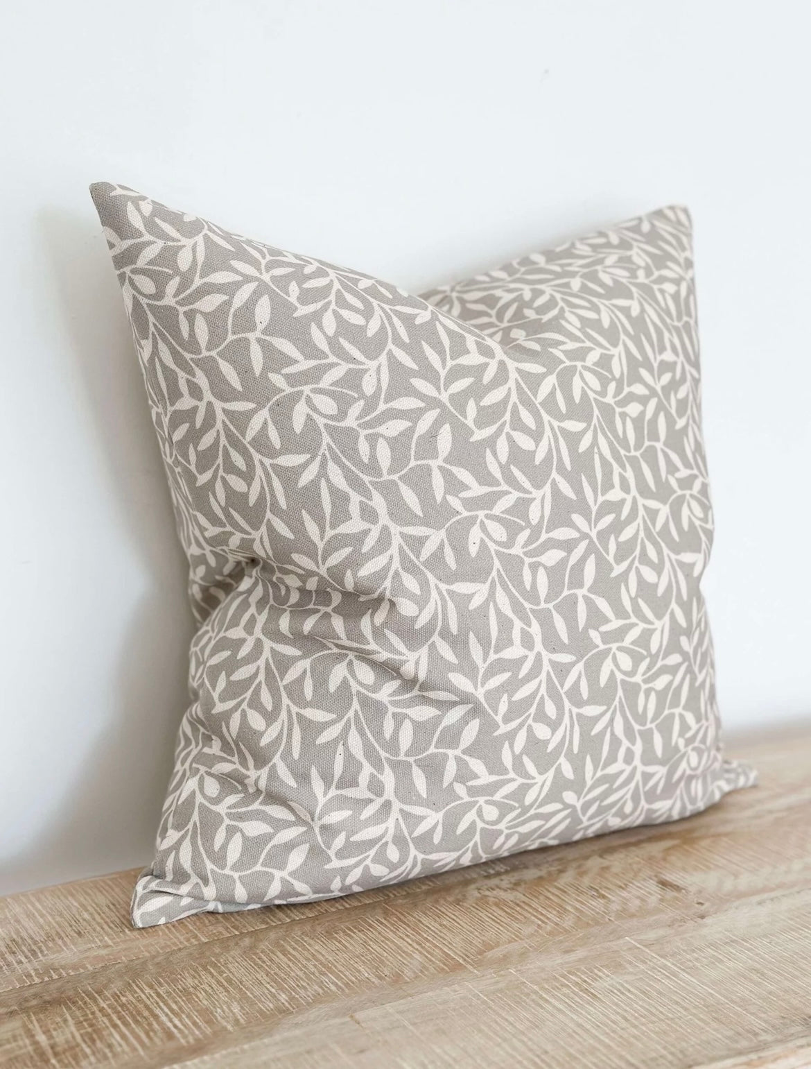 Grey Leaf Print Cushion Cover (45x45cm)