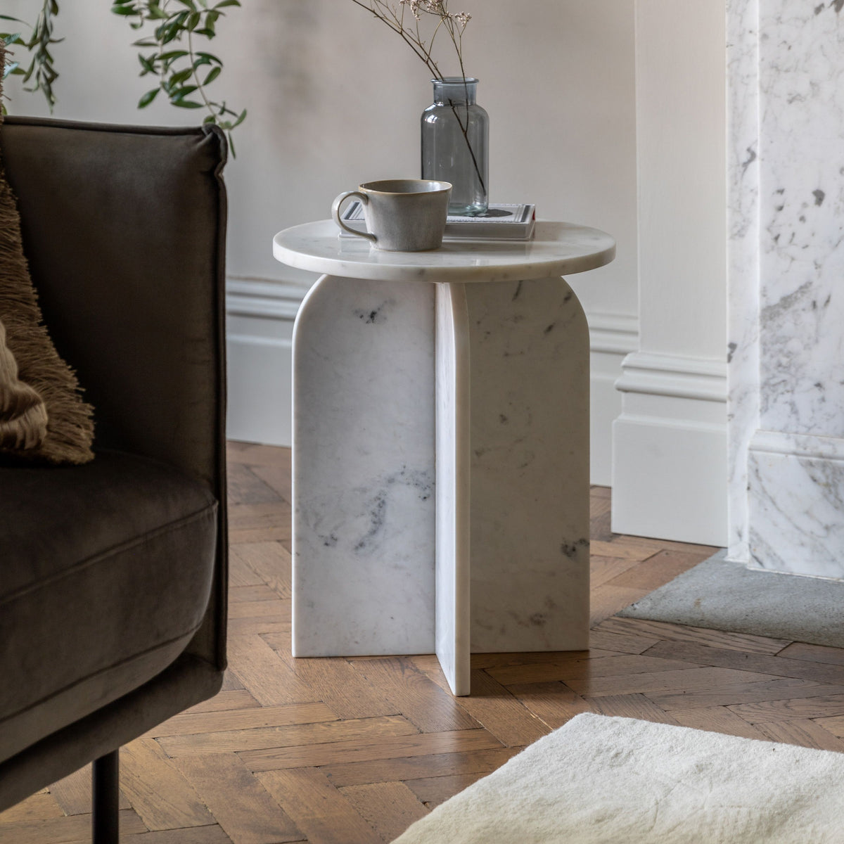 Farini Marble Side Table (White)