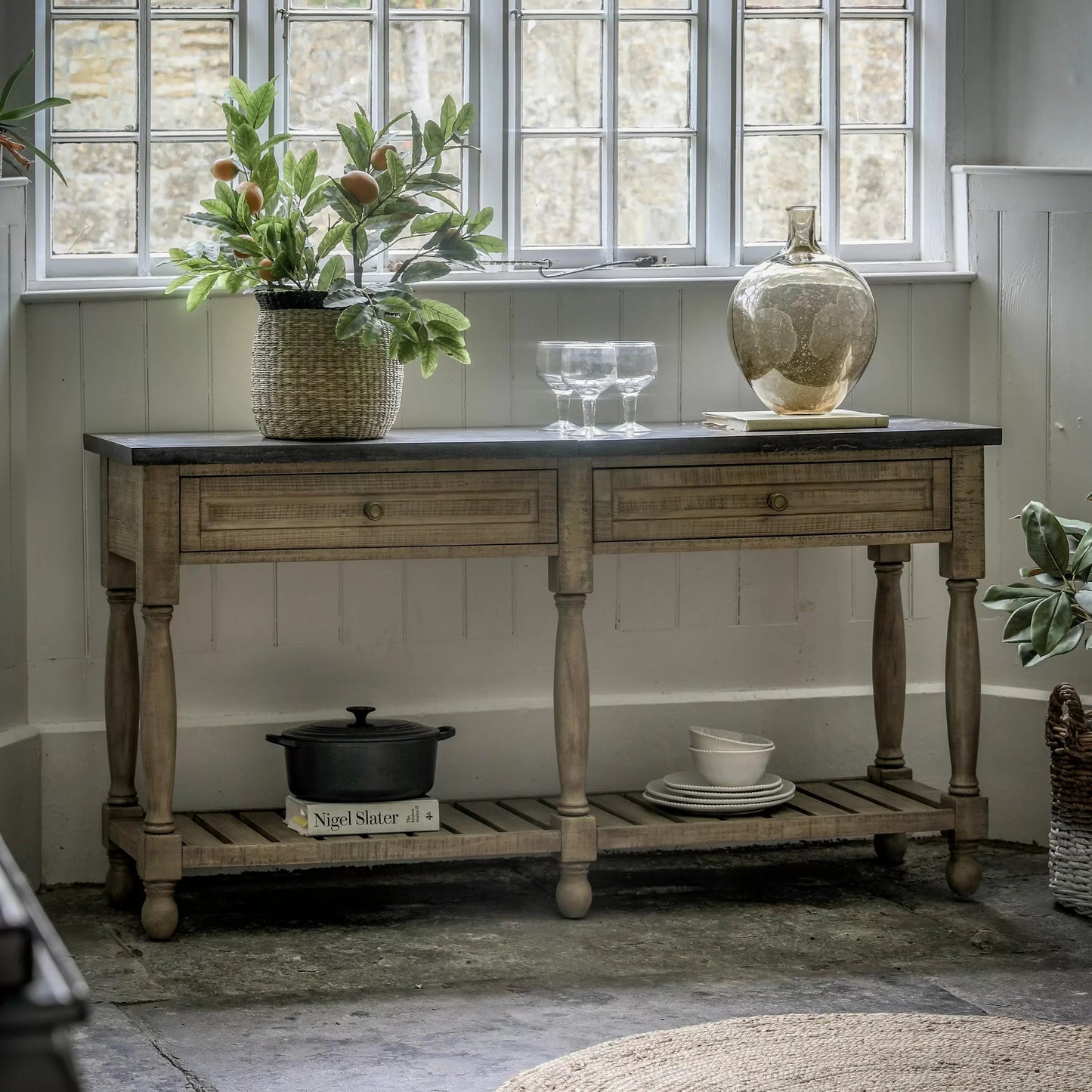 Wooden Console Table with Marble Top