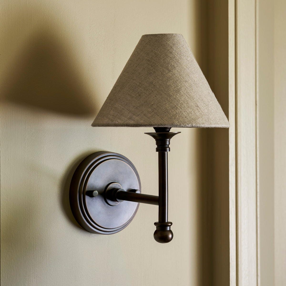 Kelmscot Wall Light Linen Shade - Brass, Antique Bronze Finish
