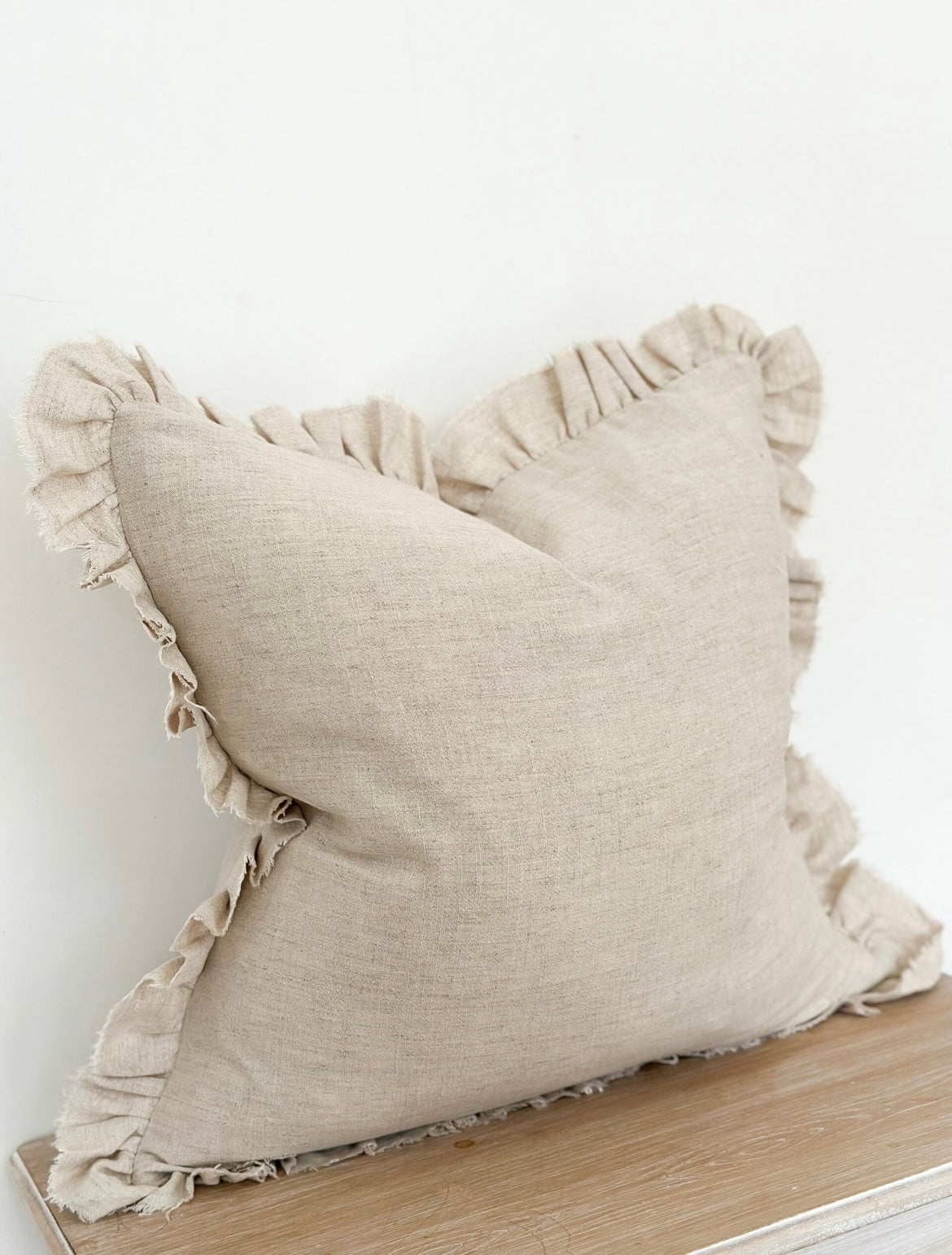 Ruffled Linen Cushion Cover (Sand) (45x45cm)