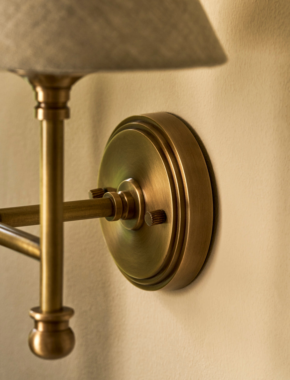 Kelmscot Wall Light - Iron & Linen, Antique Brass Finish, Double