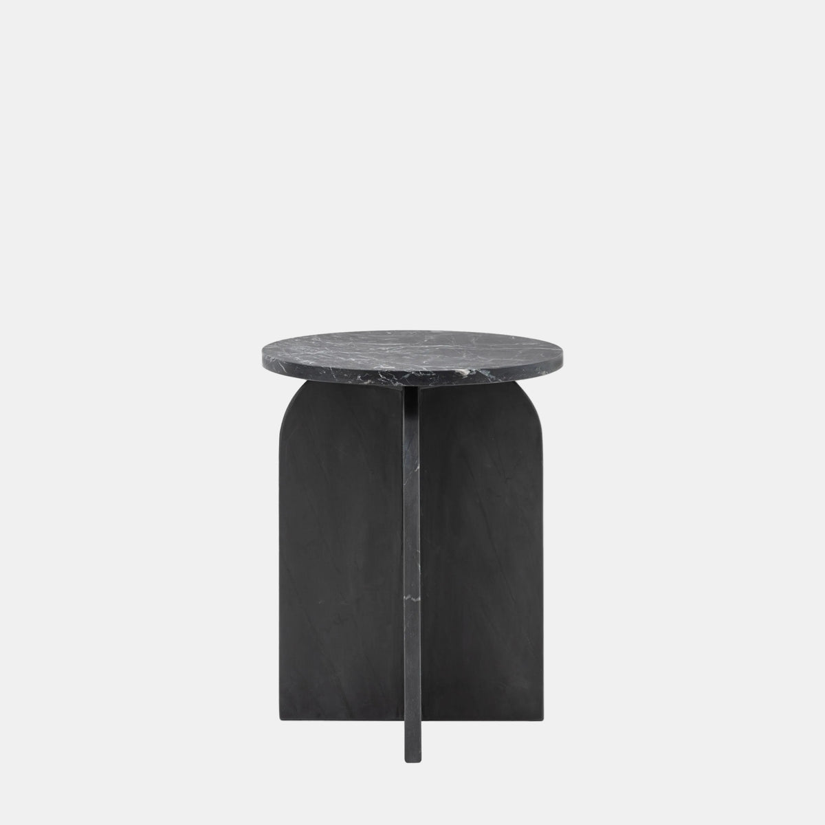 Black marble side table on a white background