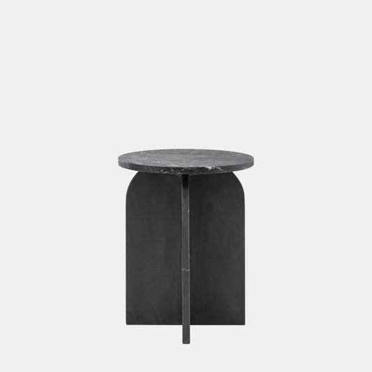 Black marble side table on a white background