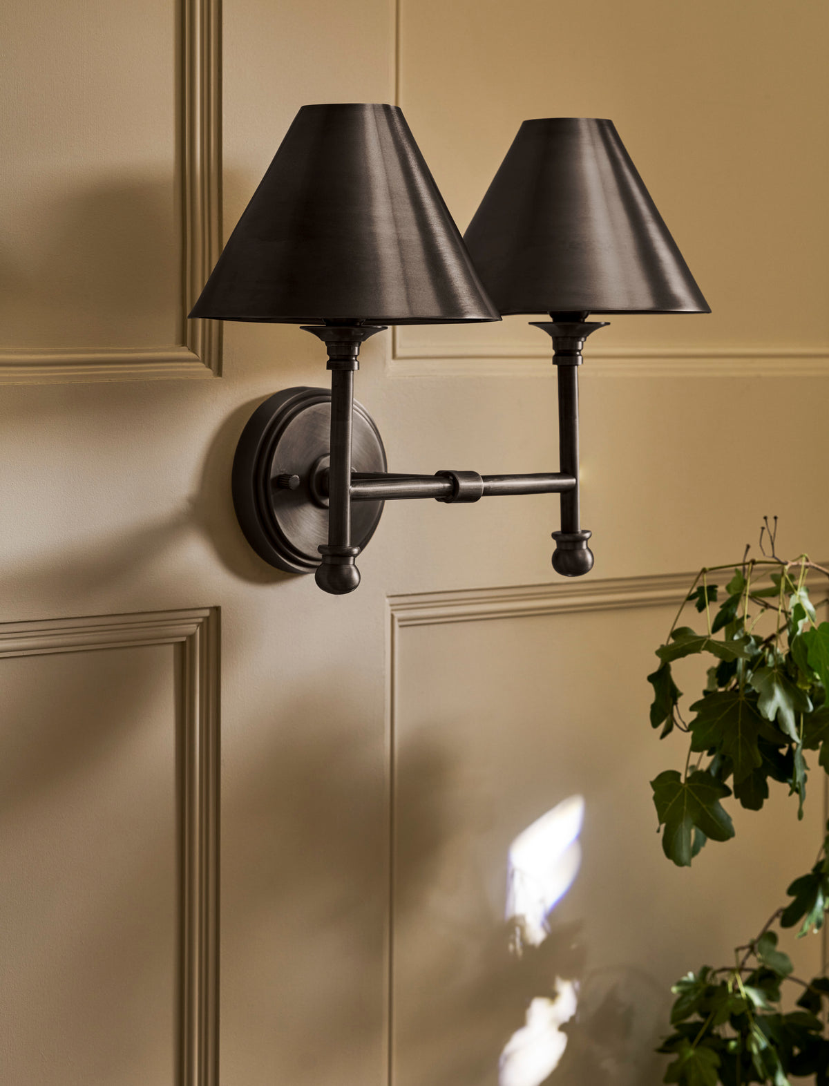 Kelmscot Wall Light - Iron & Brass, Antique Bronze Finish, Double
