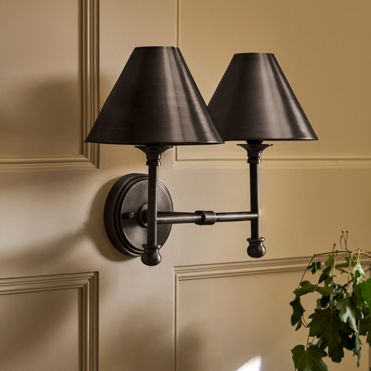 Kelmscot Wall Light - Iron & Brass, Antique Bronze Finish, Double