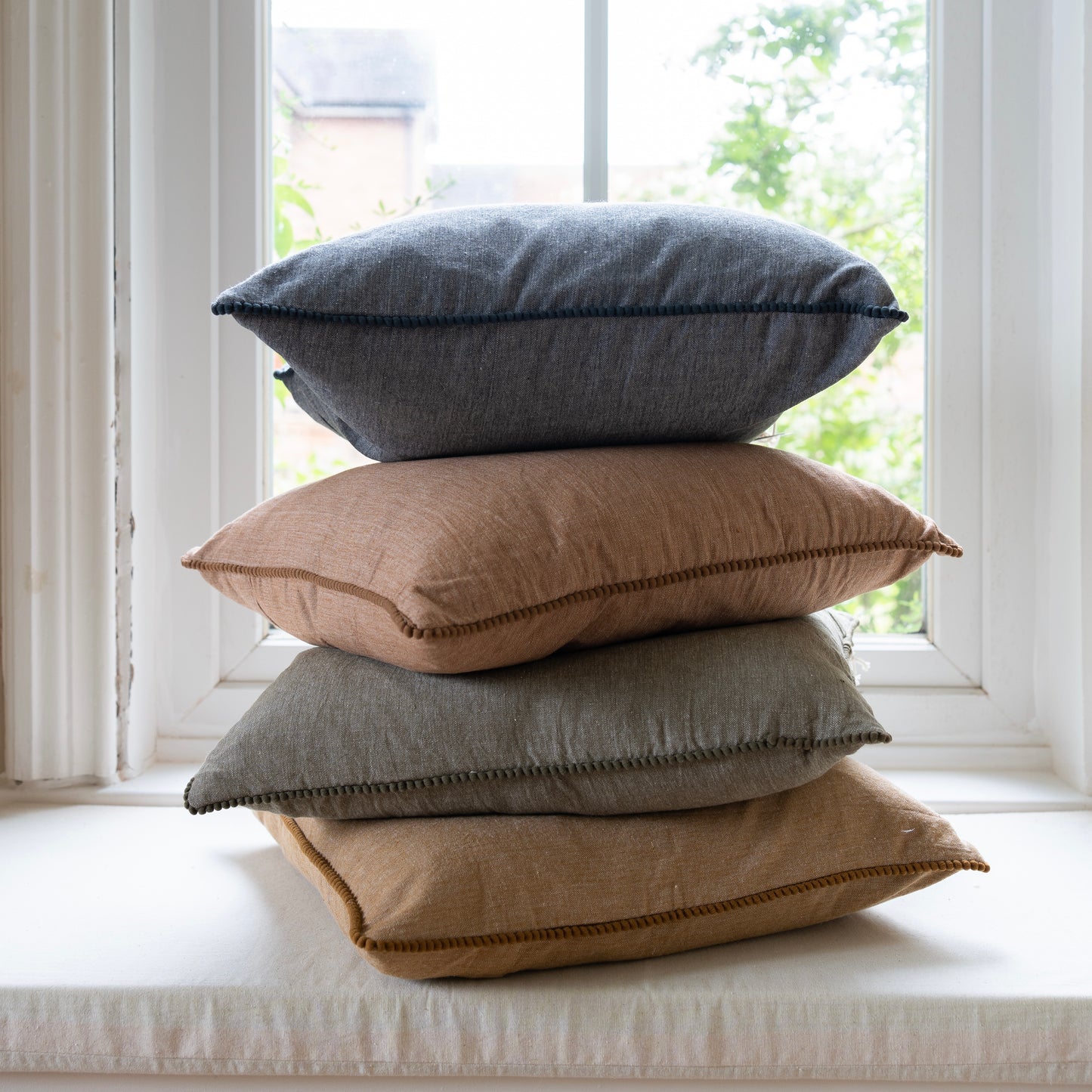 Cushion with Pom Pom Trim (45x45cm)