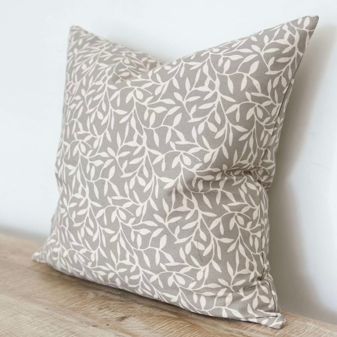 Grey Leaf Print Cushion Cover (45x45cm)