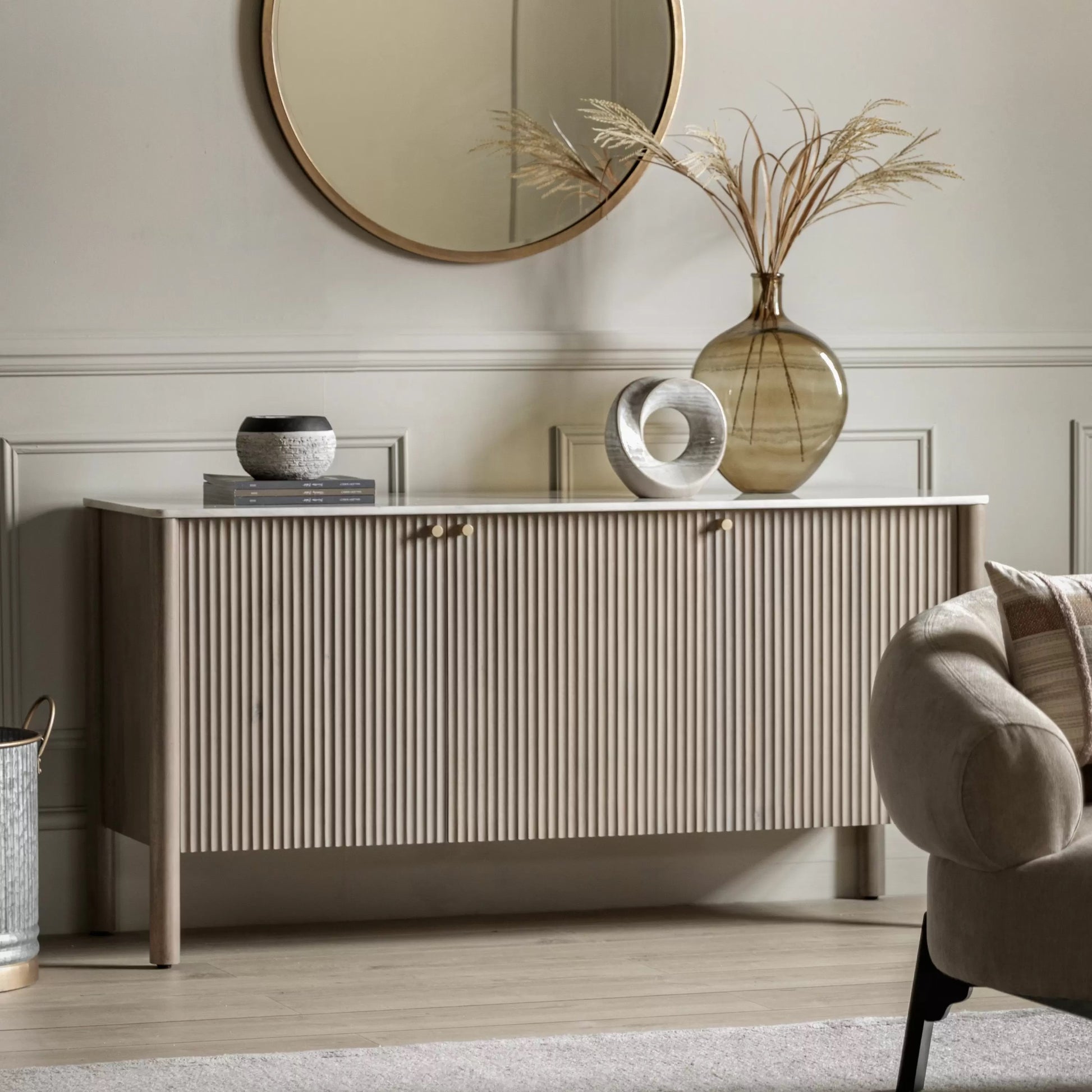 Mango Wood and Marble Sideboard