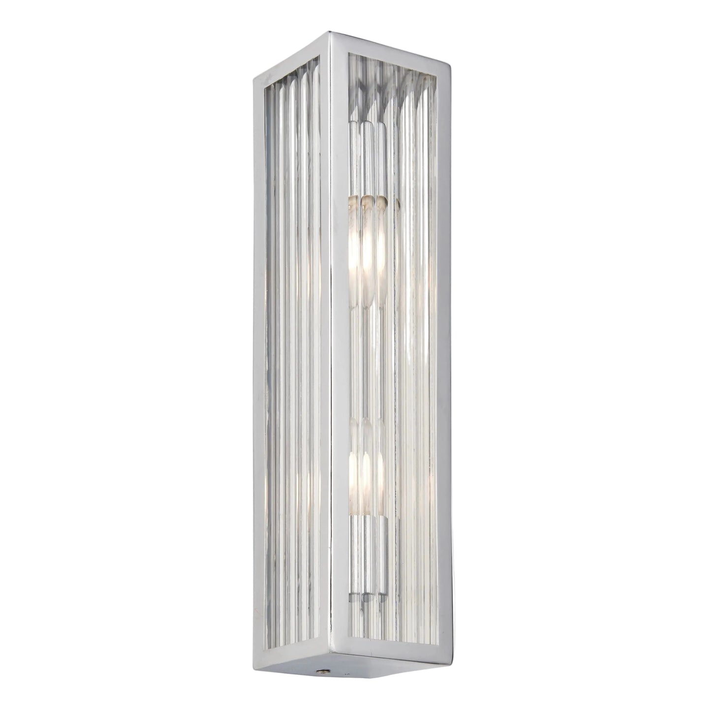 Rectangular wall sconce with glass panels on a white background